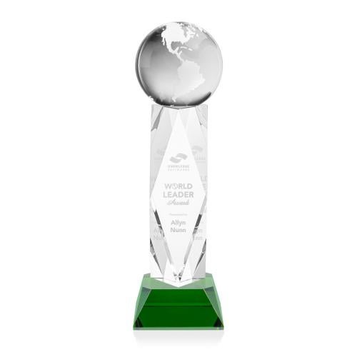Awards and Plaques - Crystal Trophies - Globe on Toscana Base Green Globe Crystal Trophy
