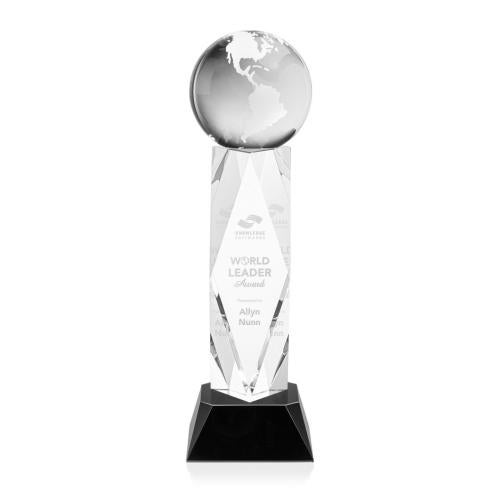 Awards and Plaques - Crystal Trophies - Globe on Toscana Base Black Globe Crystal Trophy