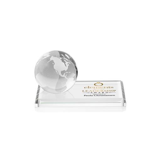 Awards and Plaques - Crystal Trophies - Globe Full Color on Rectangle Base Clear Globe Crystal Trophy