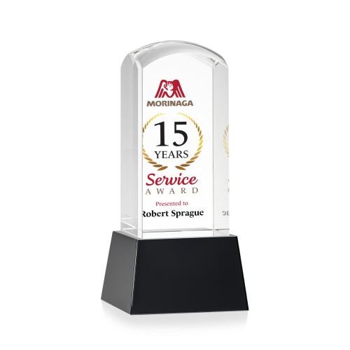 Awards and Plaques - Crystal Trophies - Silkwood Full Color on Base Black Towers Crystal Trophy