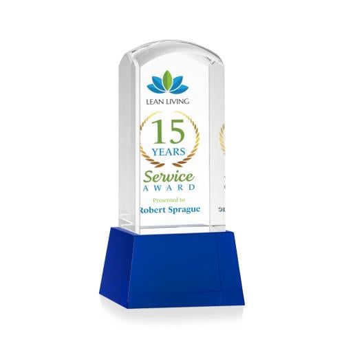 Awards and Plaques - Crystal Trophies - Silkwood Full Color on Base Blue Towers Crystal Trophy