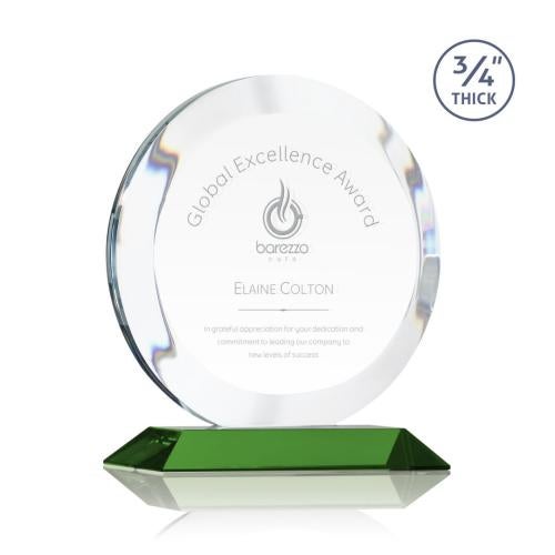 Awards and Plaques - Crystal Trophies - Delarosa Green Circle Crystal Trophy