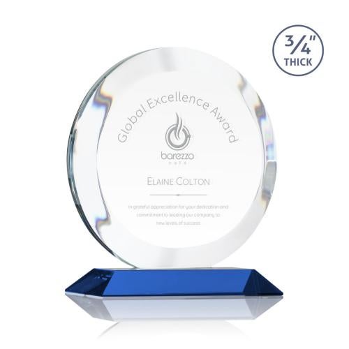 Awards and Plaques - Crystal Trophies - Delarosa Blue Circle Crystal Trophy
