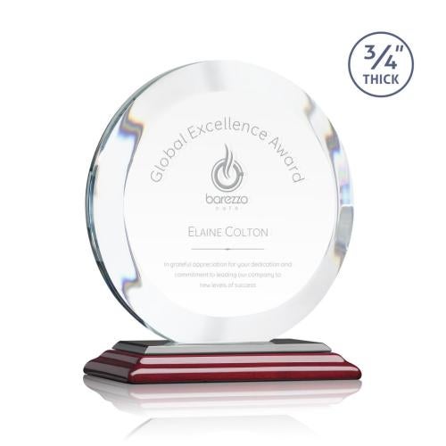 Awards and Plaques - Crystal Trophies - Delarosa Rosewood Circle Crystal Trophy