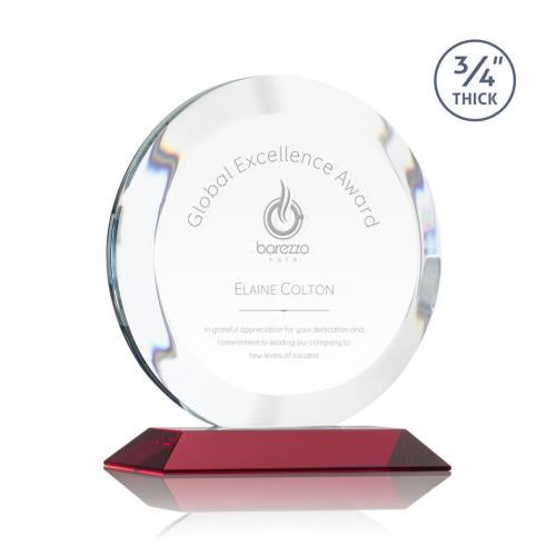 Awards and Plaques - Crystal Trophies - Delarosa Red Circle Crystal Trophy