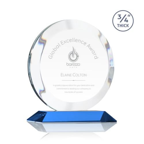Awards and Plaques - Crystal Trophies - Delarosa Sky Blue Circle Crystal Trophy