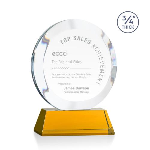Awards and Plaques - Crystal Trophies - Delarosa on Helton Base Amber Circle Crystal Trophy