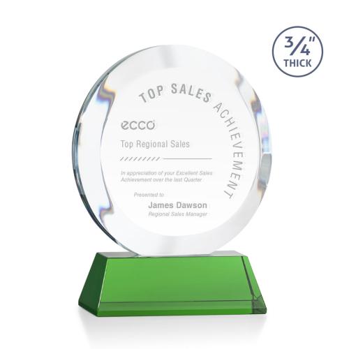Awards and Plaques - Crystal Trophies - Delarosa on Helton Base Green Circle Crystal Trophy