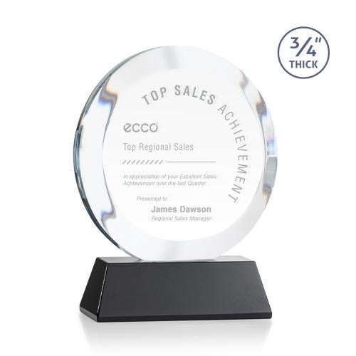 Awards and Plaques - Crystal Trophies - Delarosa on Helton Base Black Circle Crystal Trophy