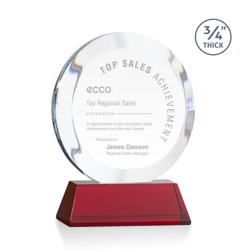Awards and Plaques - Crystal Trophies - Delarosa on Helton Base Red Circle Crystal Trophy