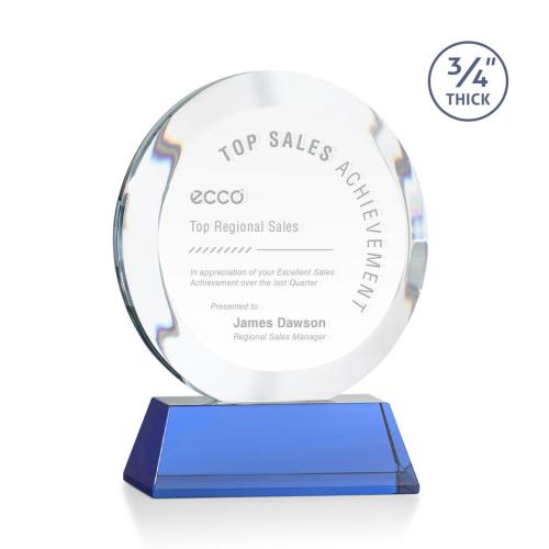 Awards and Plaques - Crystal Trophies - Delarosa on Helton Base Sky Blue Circle Crystal Trophy