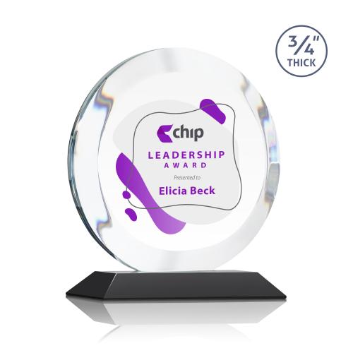 Awards and Plaques - Crystal Trophies - Delarosa Full Color Black Circle Crystal Trophy