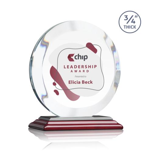 Awards and Plaques - Crystal Trophies - Delarosa Full Color Rosewood Circle Crystal Trophy