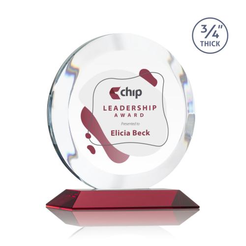 Awards and Plaques - Crystal Trophies - Delarosa Full Color Red Circle Crystal Trophy