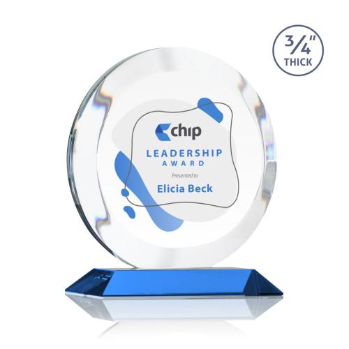 Awards and Plaques - Crystal Trophies - Delarosa Full Color Sky Blue Circle Crystal Trophy