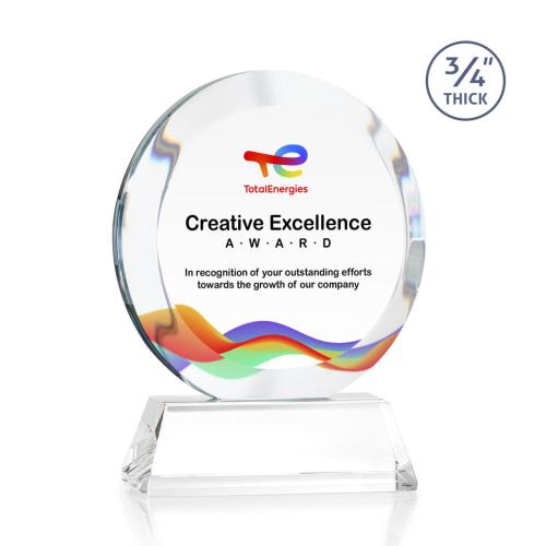 Awards and Plaques - Crystal Trophies - Delarosa Full Color on Helton Base Clear Circle Crystal Trophy