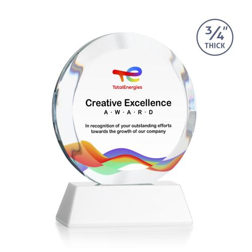 Awards and Plaques - Crystal Trophies - Delarosa Full Color on Helton Base Fagan Circle Crystal Trophy