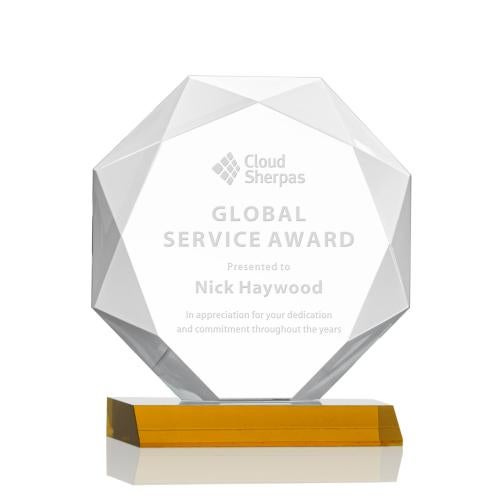Awards and Plaques - Crystal Trophies - Minor Amber Polygon Crystal Trophy