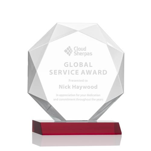 Awards and Plaques - Crystal Trophies - Minor Red Polygon Crystal Trophy
