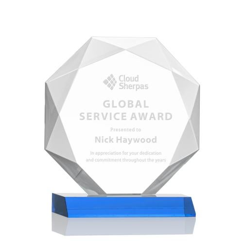 Awards and Plaques - Crystal Trophies - Minor Sky Blue Polygon Crystal Trophy