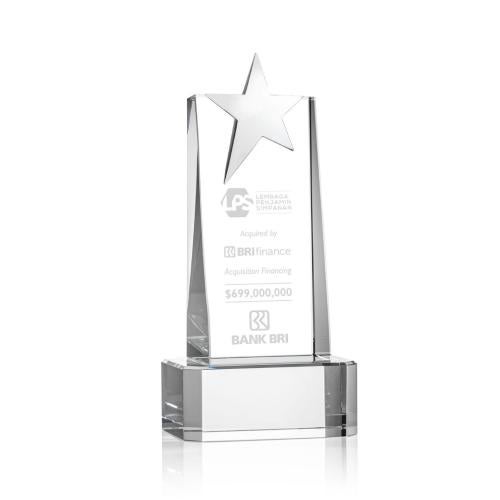 Awards and Plaques - Crystal Trophies - Morse Silver Star on Base Clear Towers Crystal Trophy