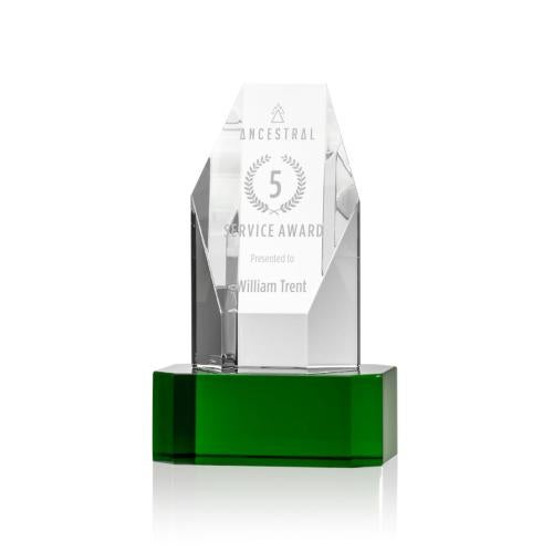 Awards and Plaques - Crystal Trophies - Holbrok Towers on Green Base Crystal Trophy