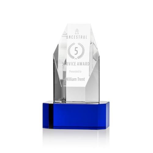 Awards and Plaques - Crystal Trophies - Holbrok Towers on Blue Base Crystal Trophy