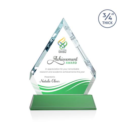 Awards and Plaques - Crystal Trophies - Apex Full Color on Helton Base Green Crystal Trophy