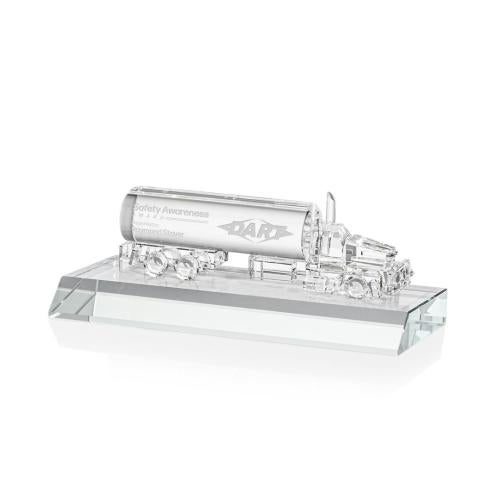 Awards and Plaques - Crystal Trophies - Crystal Oil Tanker on Base - Clear