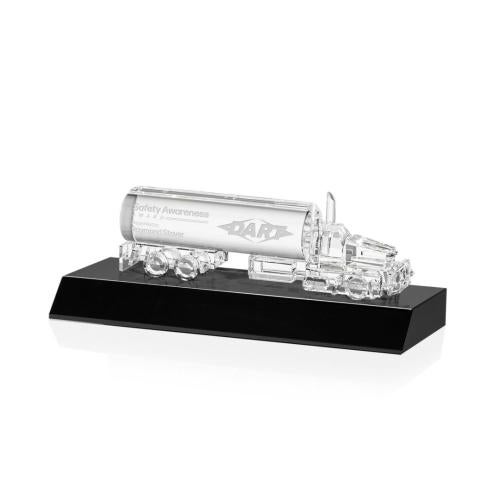Awards and Plaques - Crystal Trophies - Crystal Oil Tanker on Base - Black