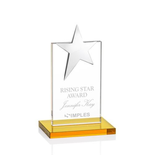 Awards and Plaques - Crystal Trophies - Horton Chrome Star Amber Towers Crystal Trophy