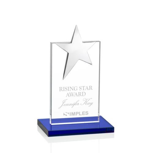 Awards and Plaques - Crystal Trophies - Horton Chrome Star Blue Towers Crystal Trophy