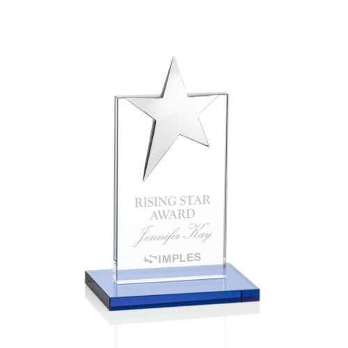 Awards and Plaques - Crystal Trophies - Horton Chrome Star Sky Blue Towers Crystal Trophy