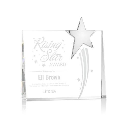 Awards and Plaques - Crystal Trophies - Leonard Chrome Star Rectangle Crystal Trophy
