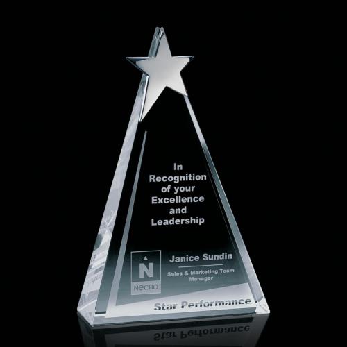 Awards and Plaques - Crystal Trophies - Hinkle Chrome Star Pyramid Crystal Trophy