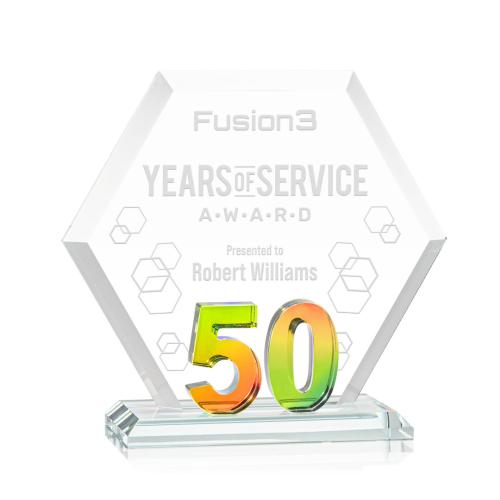 Awards and Plaques - Crystal Trophies - Riviera Anniversary No 50 Prismatic Polygon Crystal Trophy