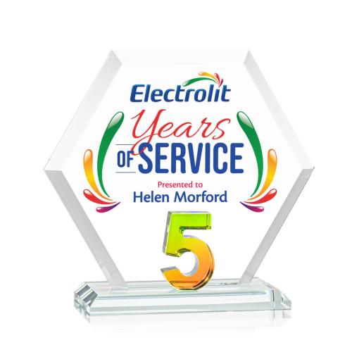 Awards and Plaques - Crystal Trophies - Riviera Anniversary Full Color No 5 Prismatic Polygon Crystal Trophy