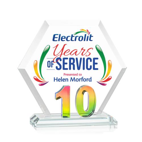 Awards and Plaques - Crystal Trophies - Riviera Anniversary Full Color No 10 Prismatic Polygon Crystal Trophy