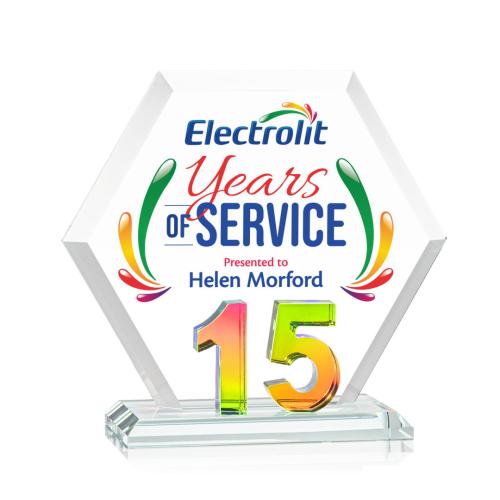Awards and Plaques - Crystal Trophies - Riviera Anniversary Full Color No 15 Prismatic Polygon Crystal Trophy