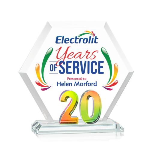 Awards and Plaques - Crystal Trophies - Riviera Anniversary Full Color No 20 Prismatic Polygon Crystal Trophy