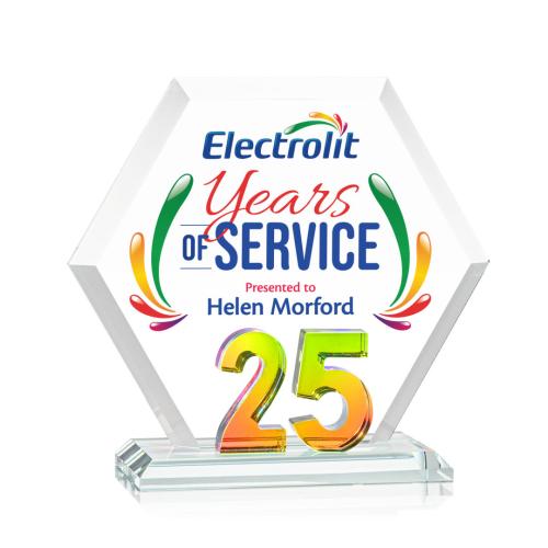 Awards and Plaques - Crystal Trophies - Riviera Anniversary Full Color No 25 Prismatic Polygon Crystal Trophy