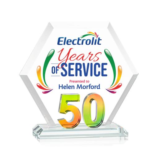 Awards and Plaques - Crystal Trophies - Riviera Anniversary Full Color No 50 Prismatic Polygon Crystal Trophy