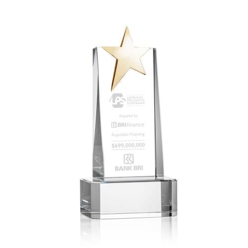 Awards and Plaques - Crystal Trophies - Morse Gold Star on Base Clear Towers Crystal Trophy