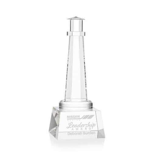 Awards and Plaques - Crystal Trophies - Lighthouse on Small Base Clear Crystal Trophy