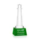 Lighthouse on Small Base Green Crystal Trophy