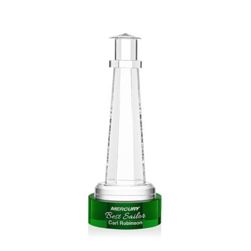 Awards and Plaques - Crystal Trophies - Lighthouse on Lockwood Base Green Crystal Trophy