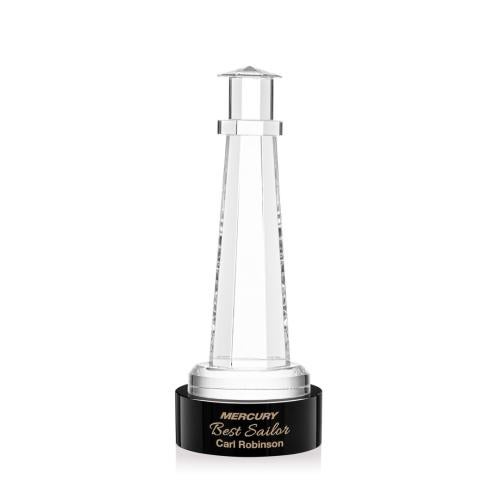 Awards and Plaques - Crystal Trophies - Lighthouse on Lockwood Base Black Crystal Trophy