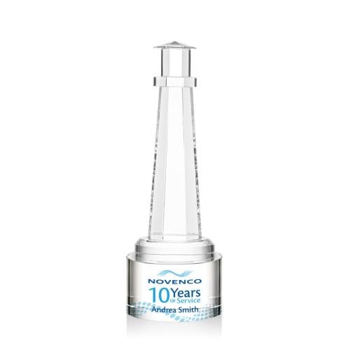 Awards and Plaques - Crystal Trophies - Lighthouse Full Color Crystal  on Round Base Trophy