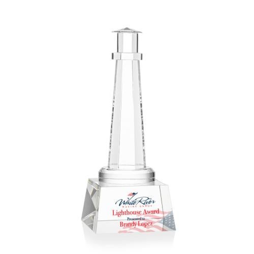 Awards and Plaques - Crystal Trophies - Lighthouse Full Color Crystal on Small Base Trophy
