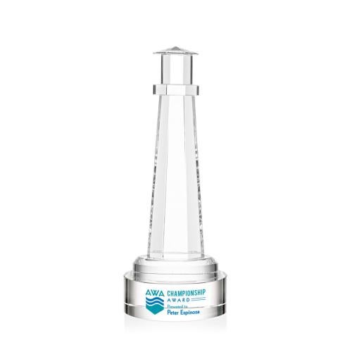 Awards and Plaques - Crystal Trophies - Lighthouse Full Color Crystal on Lockwood Base Trophy